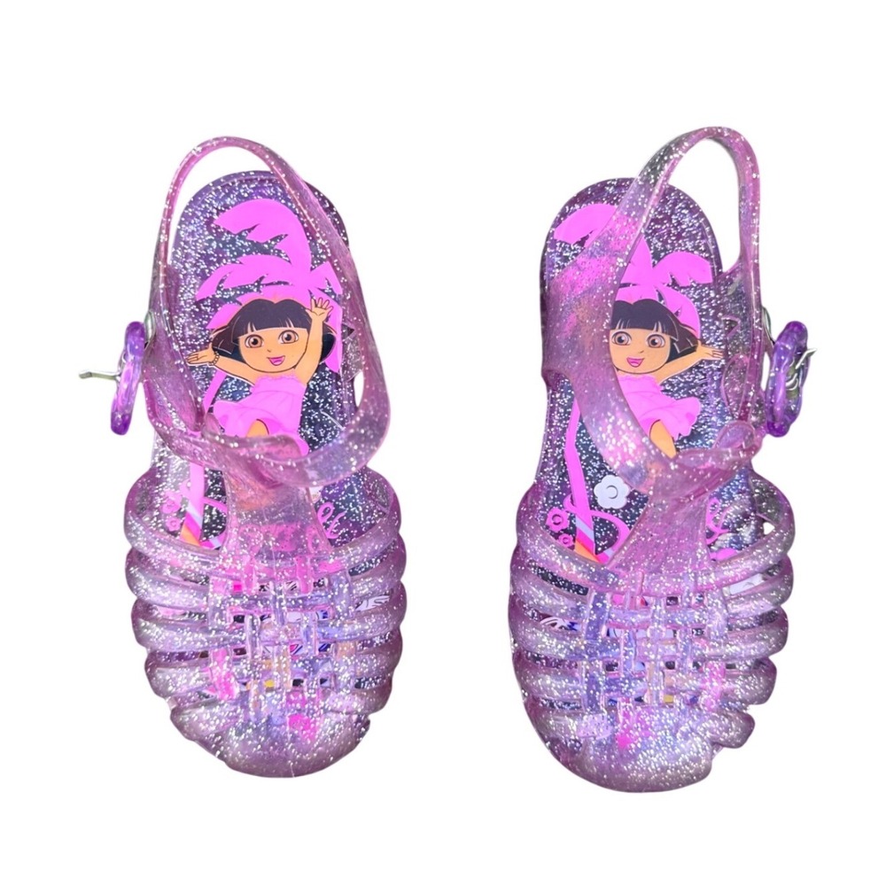 Dora The Explorer Toddler Girl Pink Purple Glitter Jelly Caged Toe Sandals Sz 7